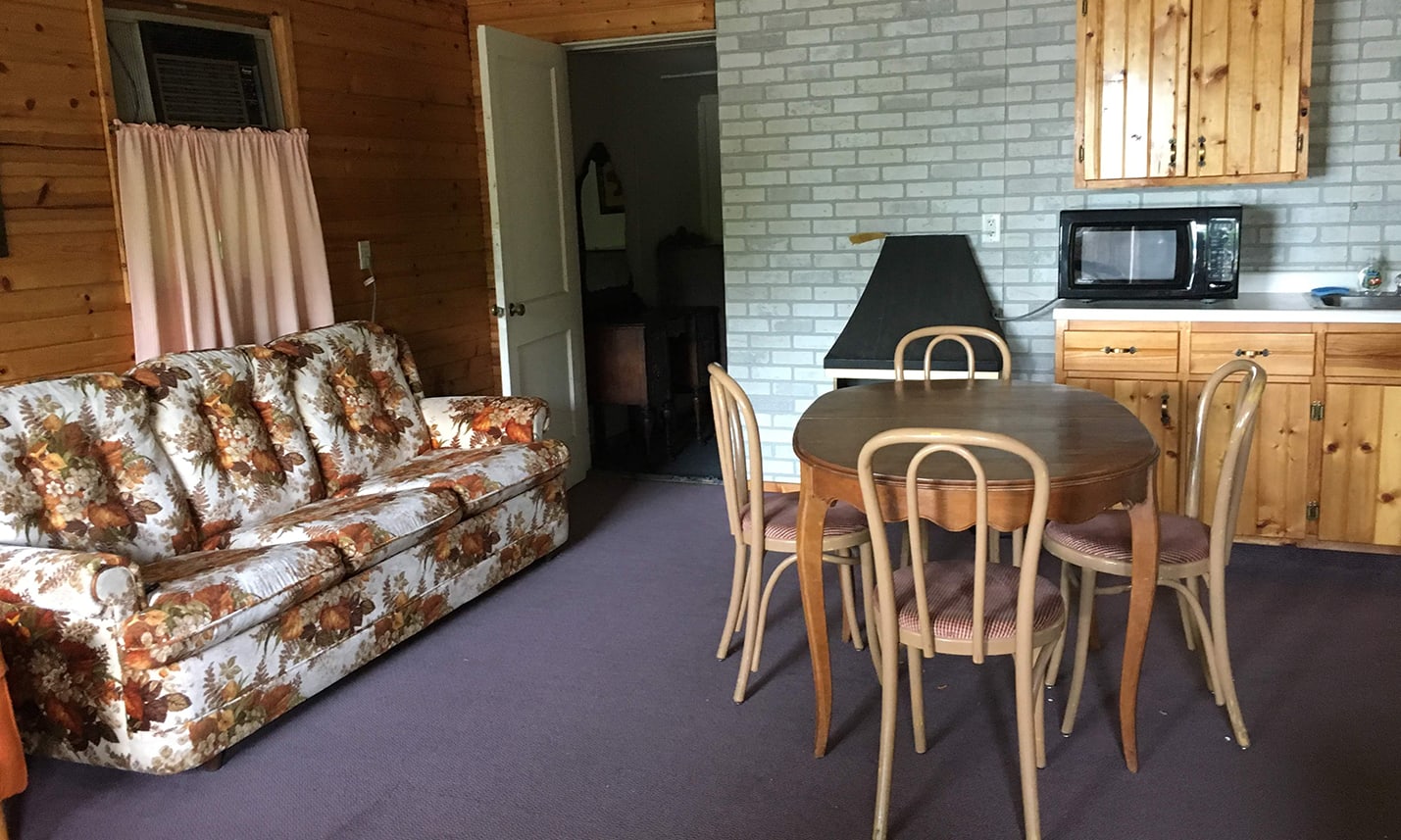 Camp Lacupolis Cabin Living Room and Dining